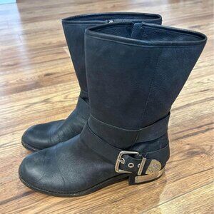 VINCE CAMUTO black leather moto boots. “Wellsley boots” size 9.
